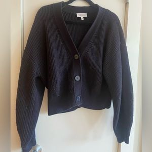 & other stories cropped navy wool blend cardigan